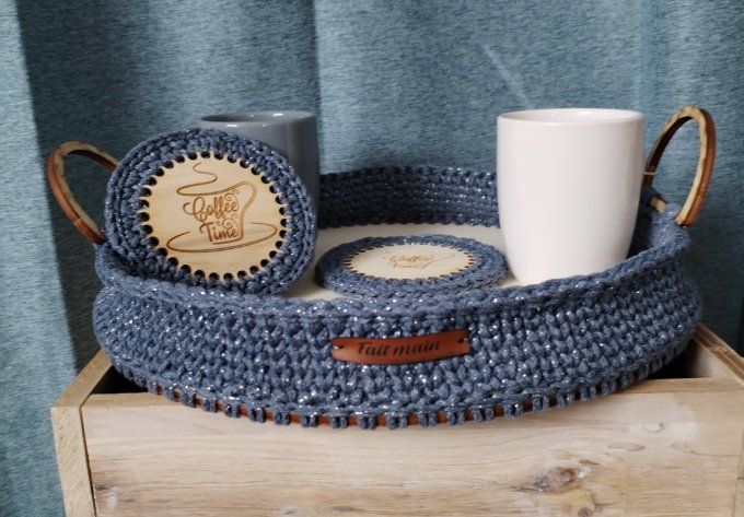 Plateau bois et coton lurex